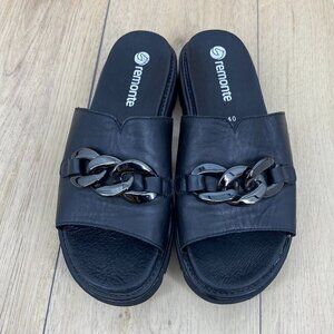 Remonte Leather Slide In Black Chunky Sandals Sz 8.5/9​​​​
